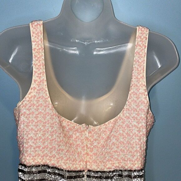 Badgley Mischka Sequin Beaded Sleeveless Mini Sheath Cocktail Dress - Picture 9 of 16